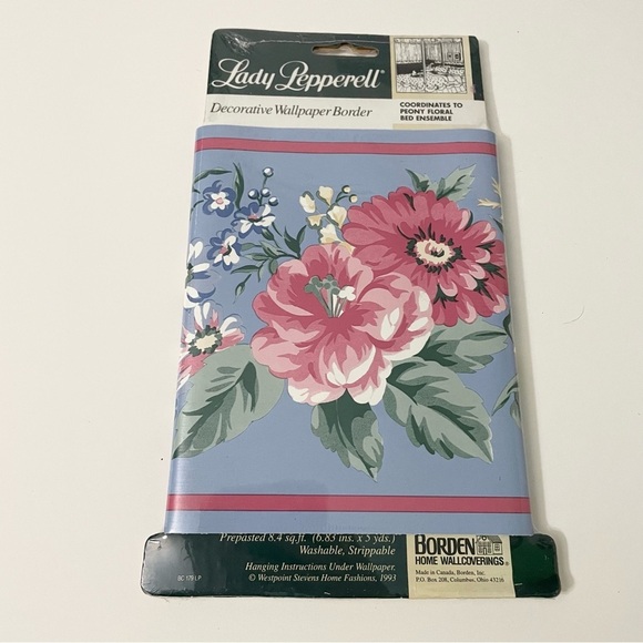 Lot of 5 Lady Pepperell Peony Wallpaper Border Borden Home Wall Covering 15 Feet - Picture 2 of 12